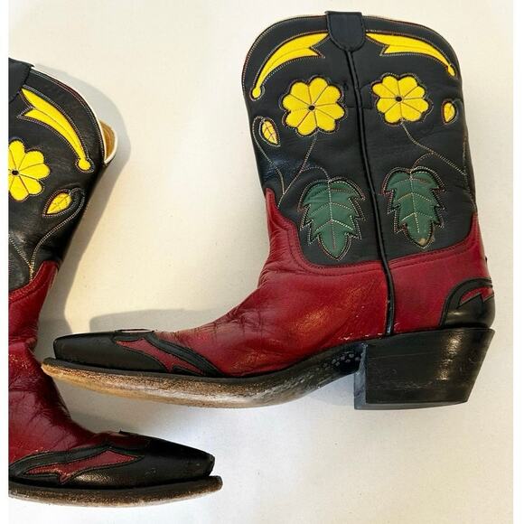 Stallion Women’s Custom Red Floral Peewee Cowgirl Boots Cowboy Leather Vintage 5 - Picture 4 of 16